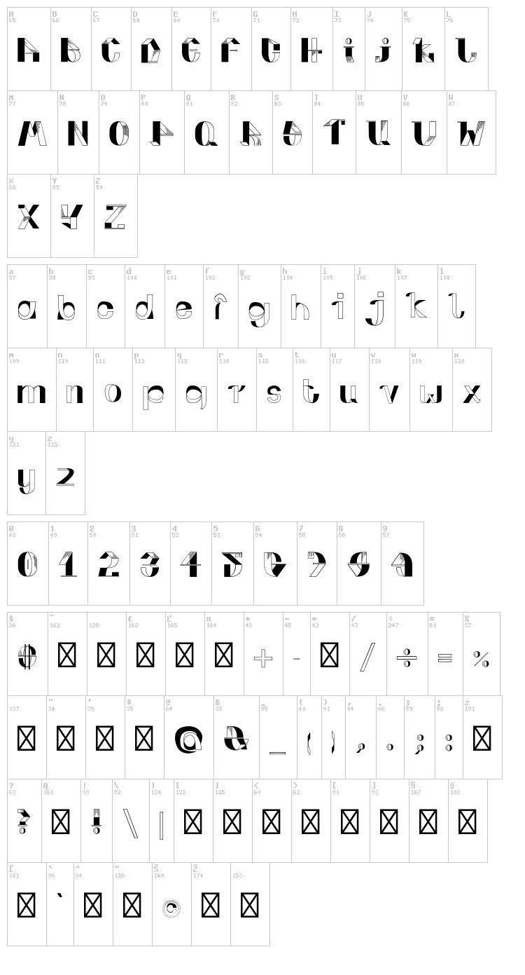 Fold Up font map