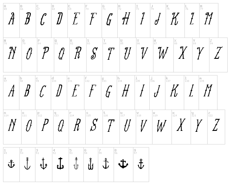 FT Anchor Yard font map