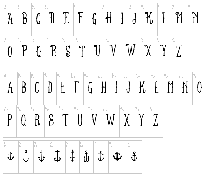 FT Anchor Yard font map