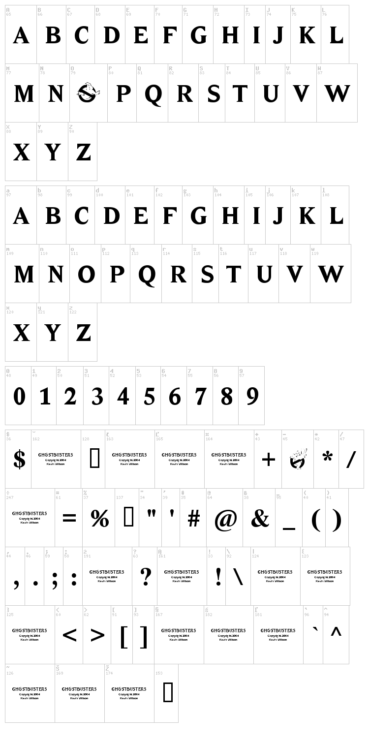 Ghostbusters font map