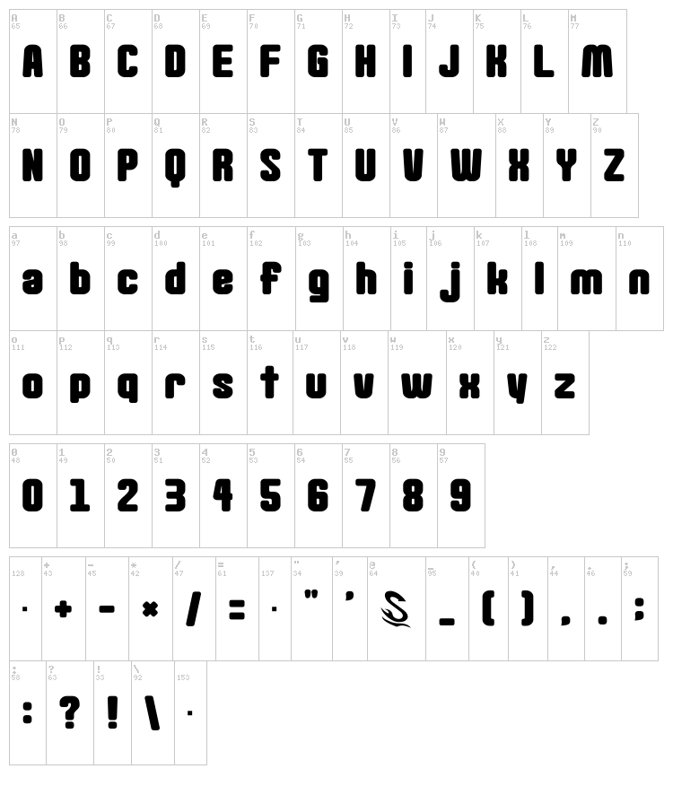 Goma Standard 02 font map