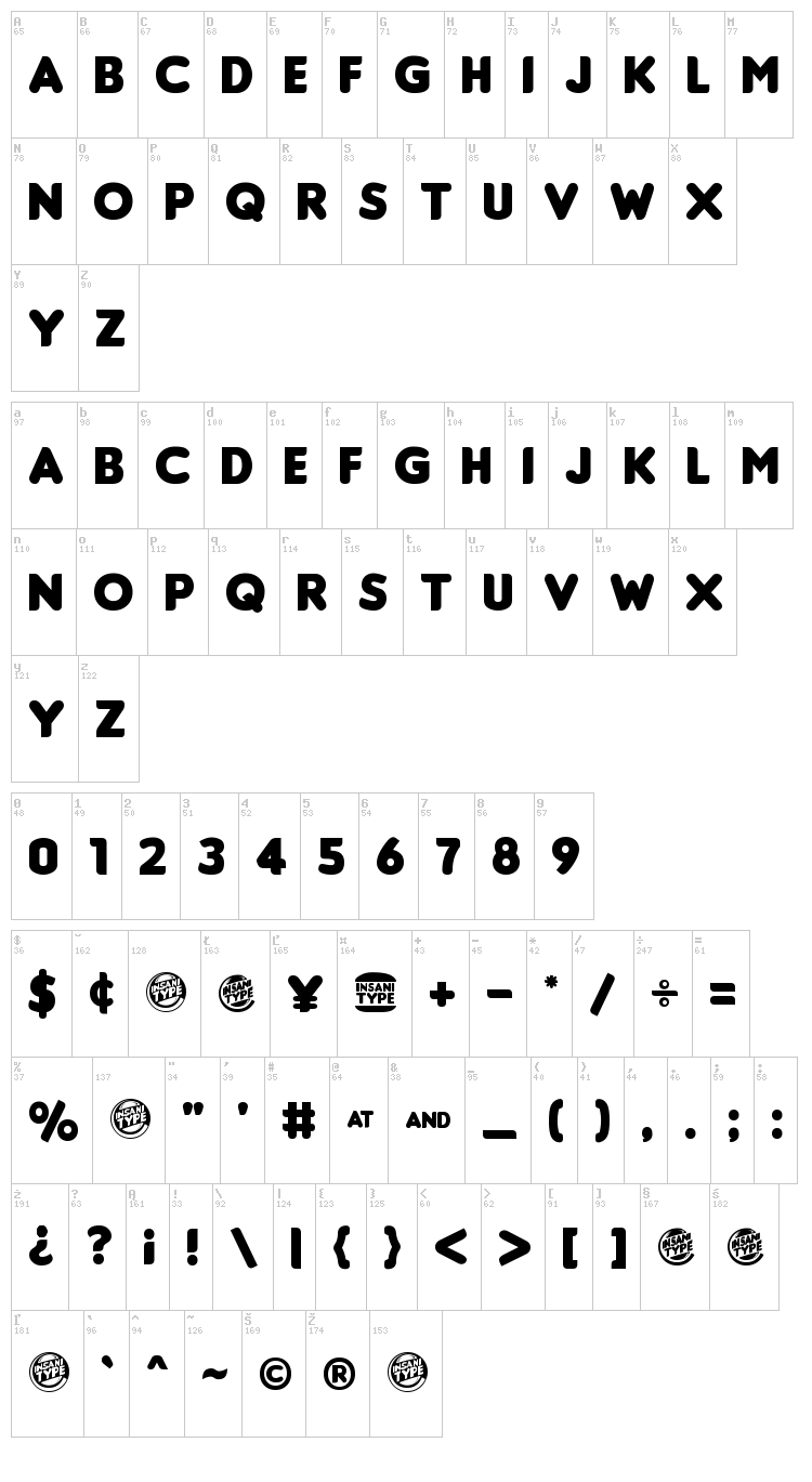 Insaniburger font map
