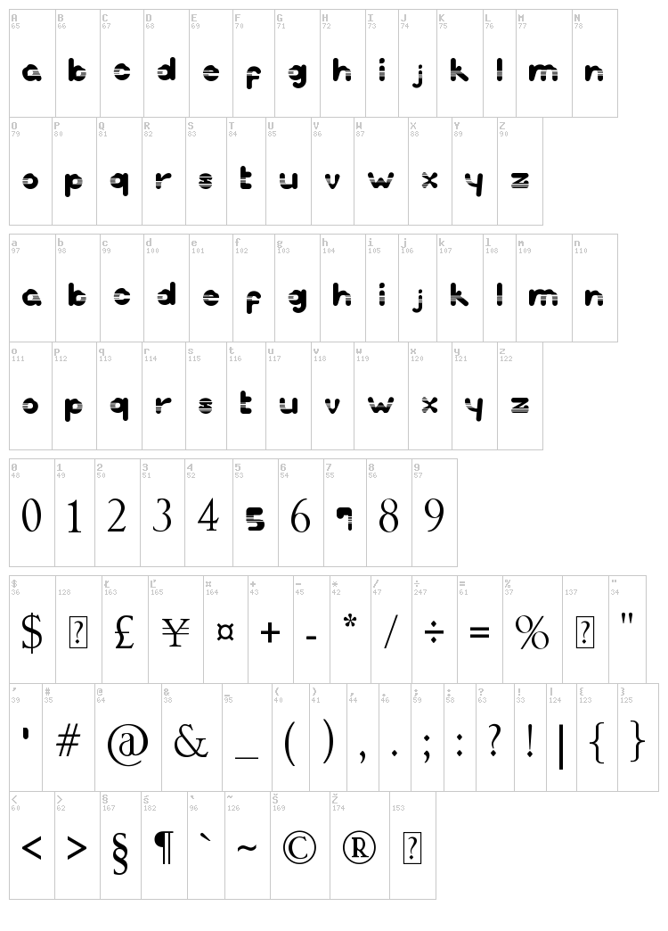 Inspretta font map