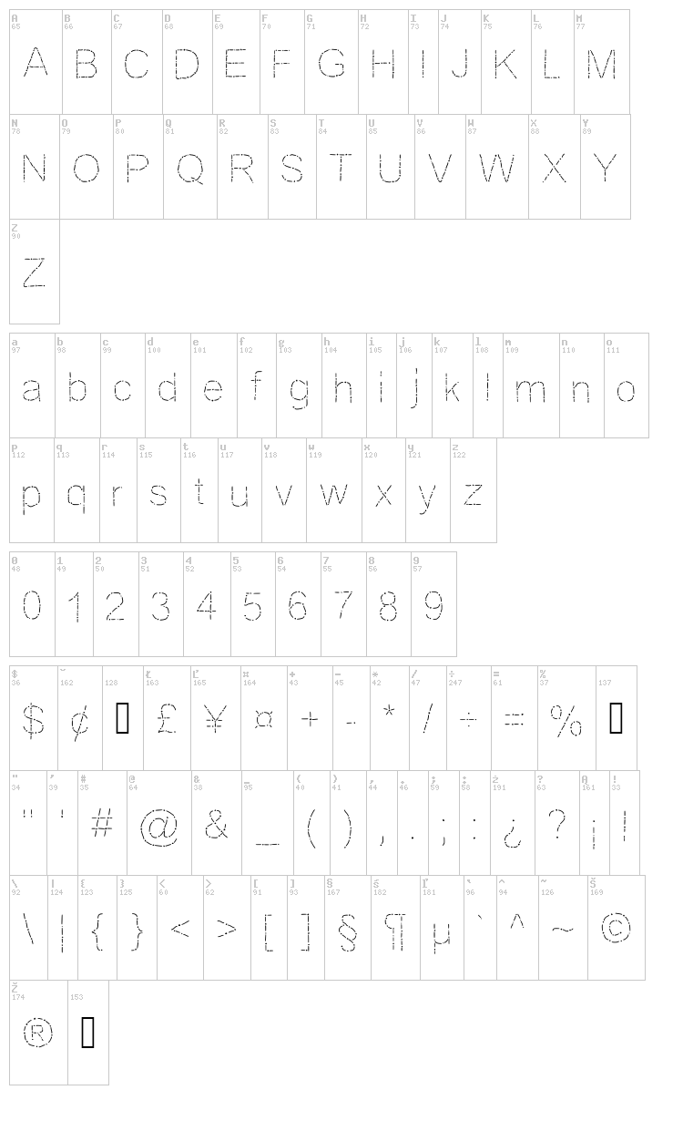 JD Rosaria font map
