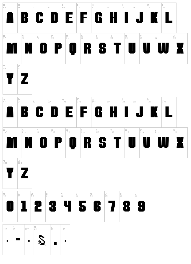 Kamone 8 G font map