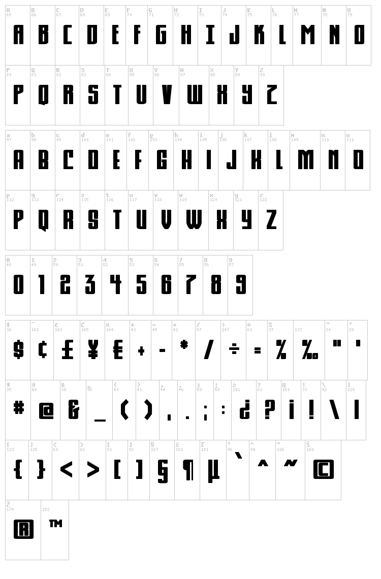 KomikaHuna font map