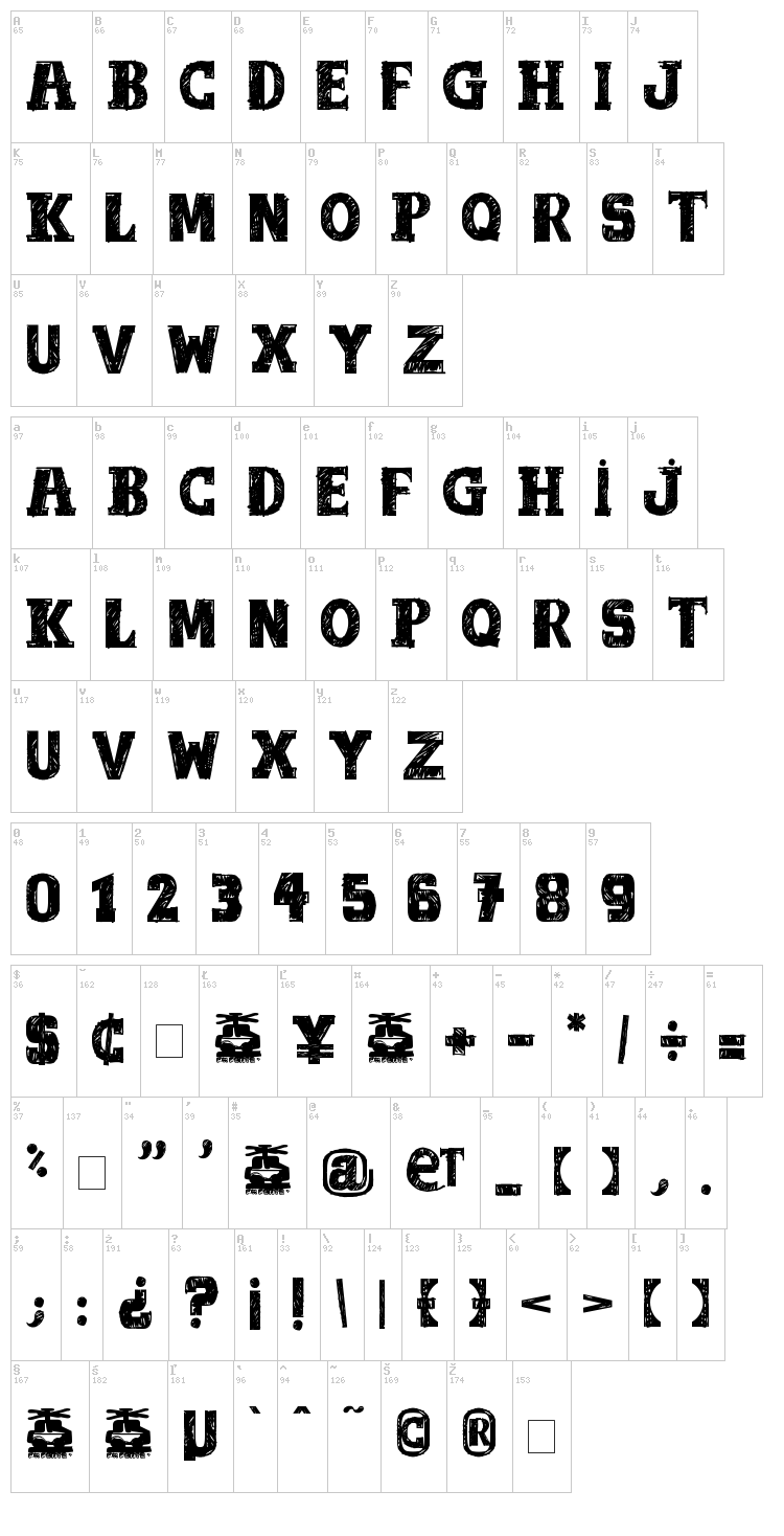 Out Of Tune font map