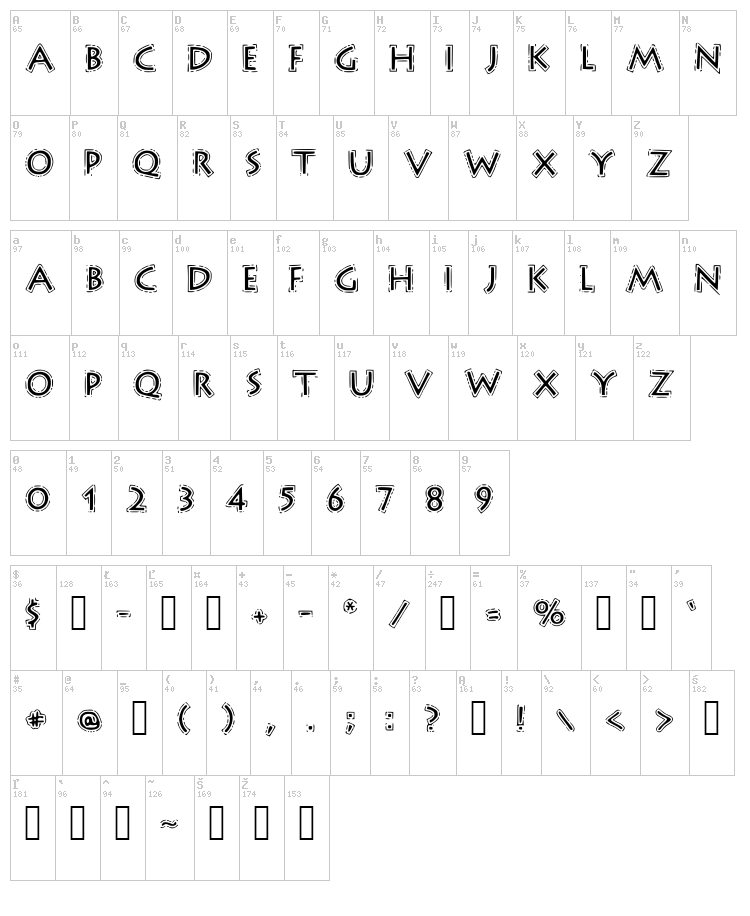 Outline Storm font map