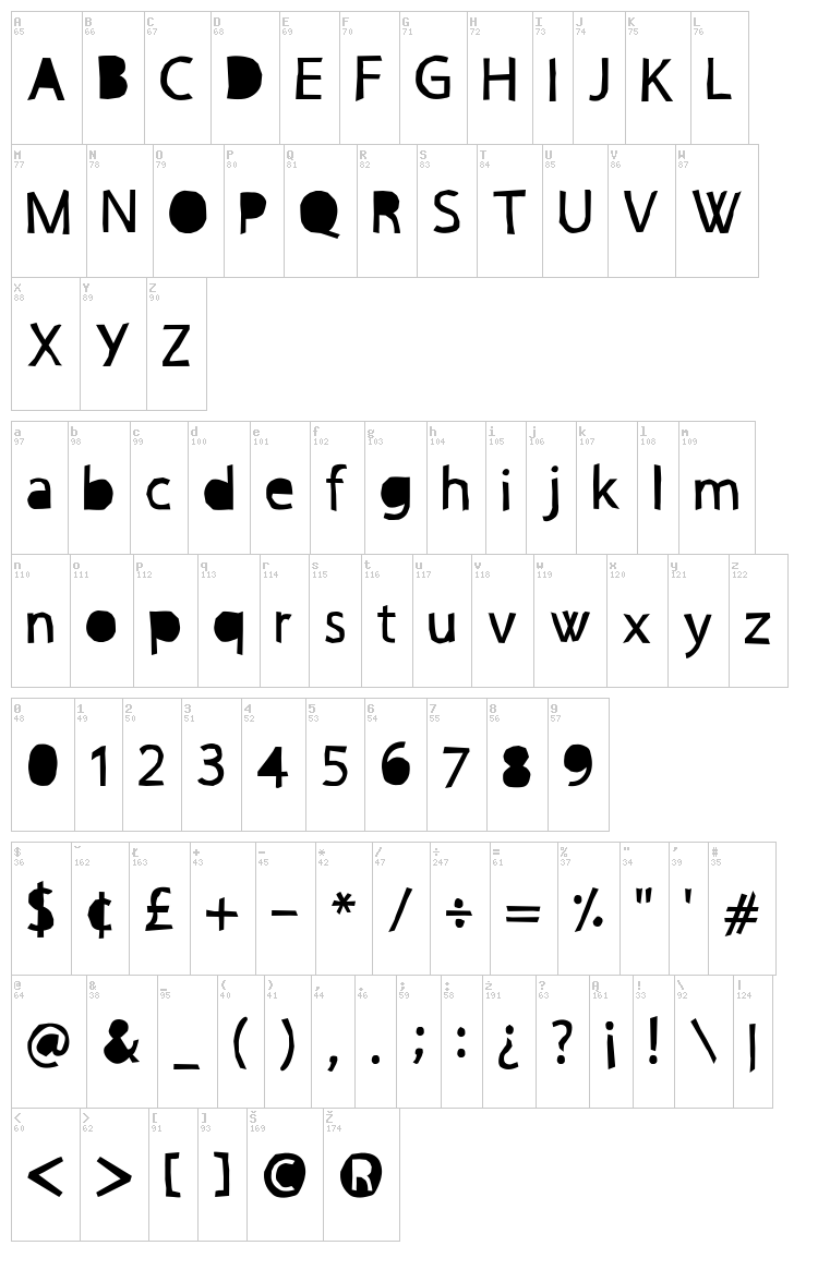 Papercut Cre font map