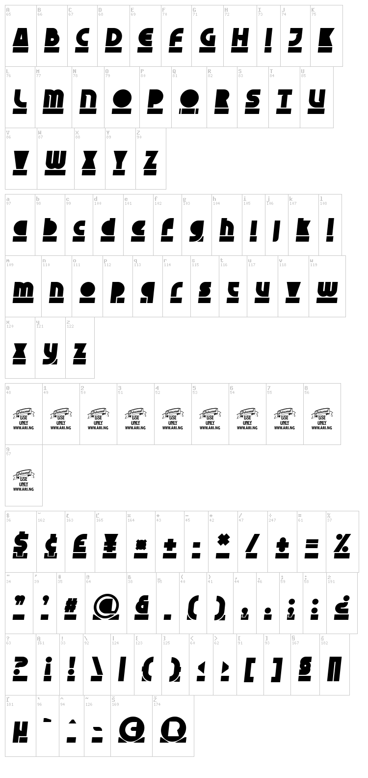 Skyzhi font map