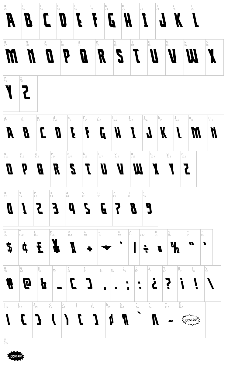 Thunder-Hawk font map