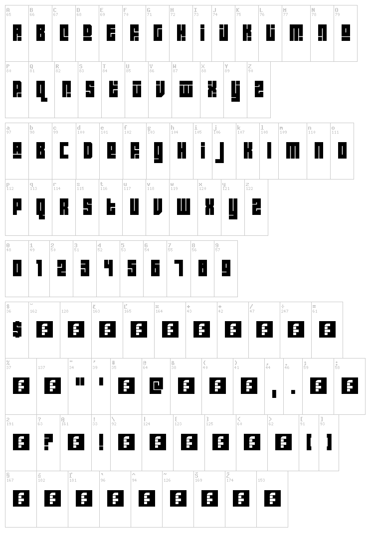 Block Out font map