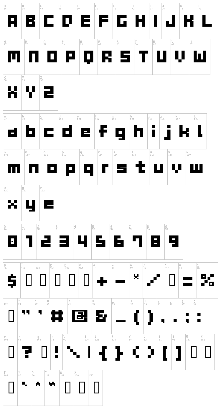 Gau Font Cube font map