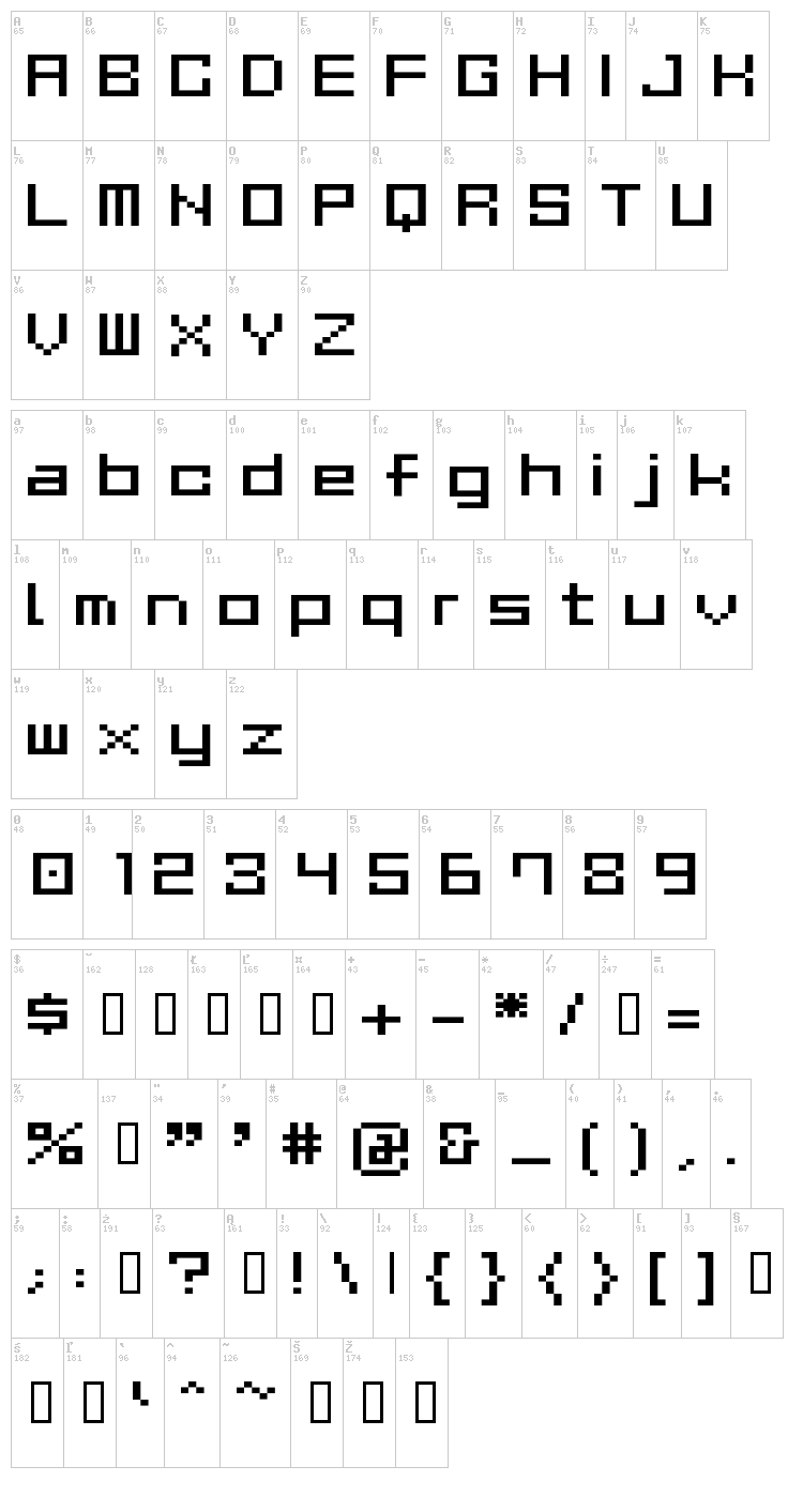 Gau Font Cube font map