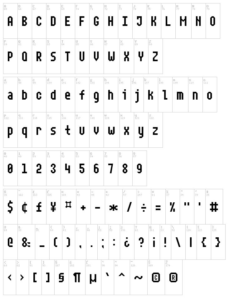 Narrow Rectangle-7 font map