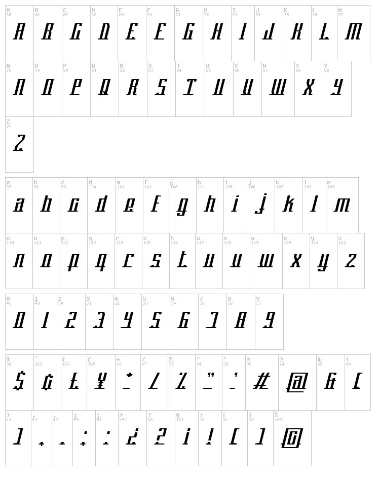 Platform Eight font map