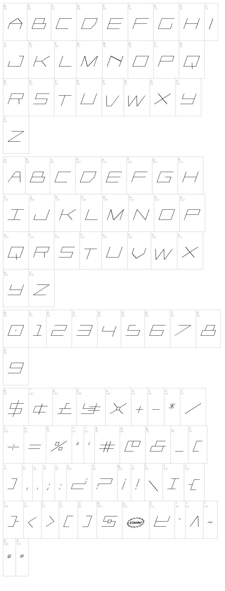 Player 1 Up font map
