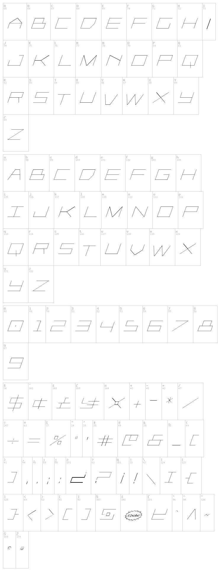 Player 1 Up font map