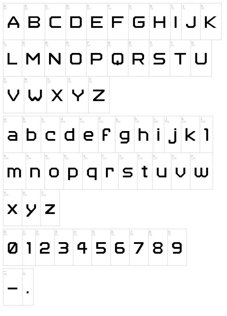 Spaceport 2006 font map