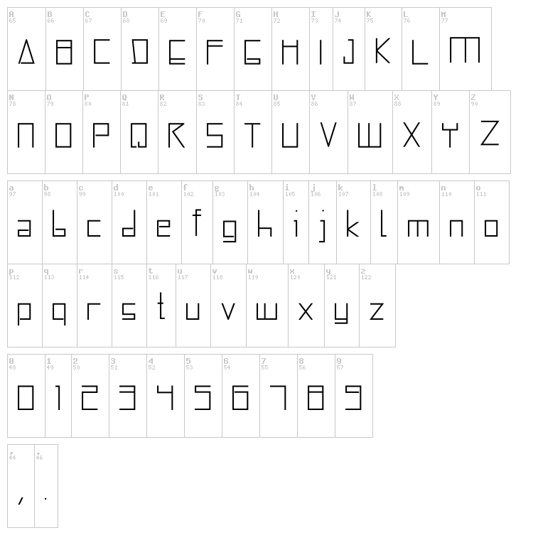SquareBox font map
