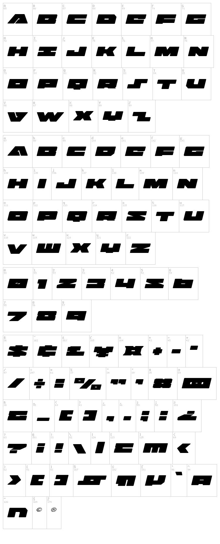 Badaxe font map