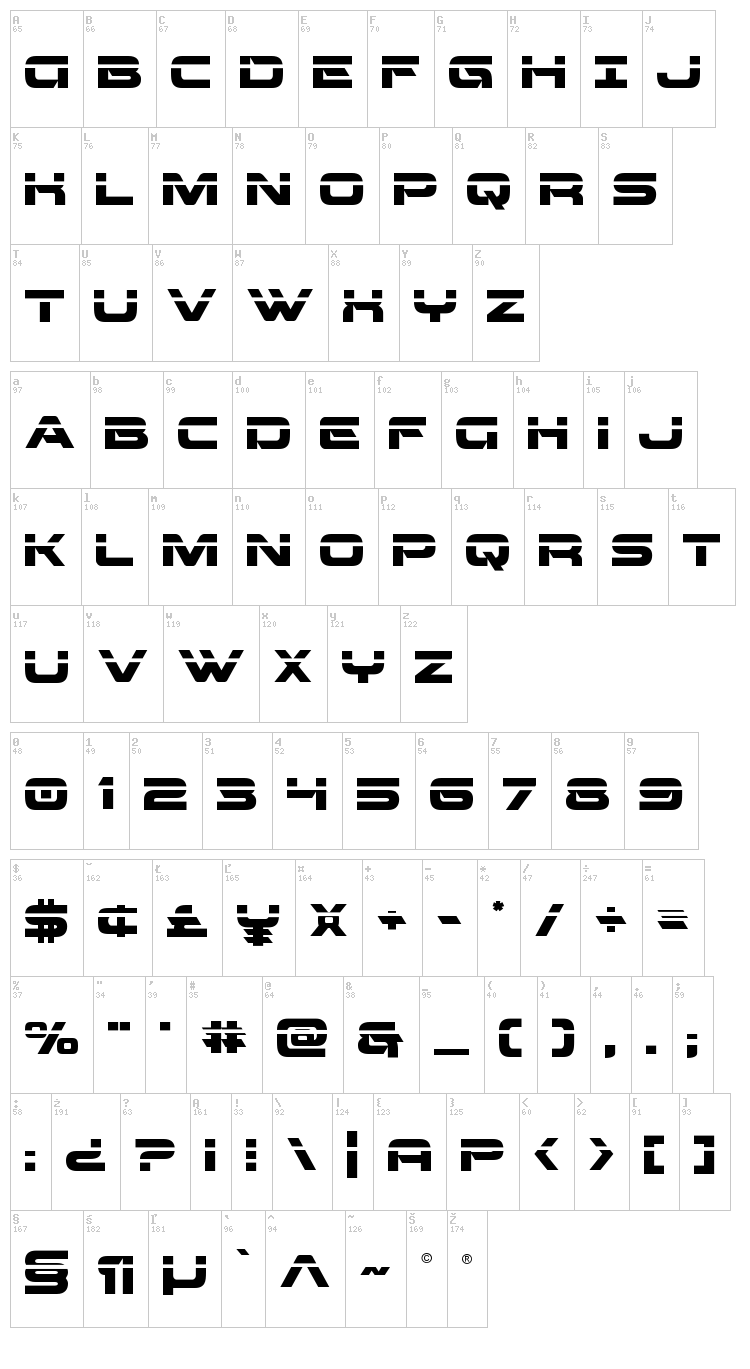 Beam Weapon font map
