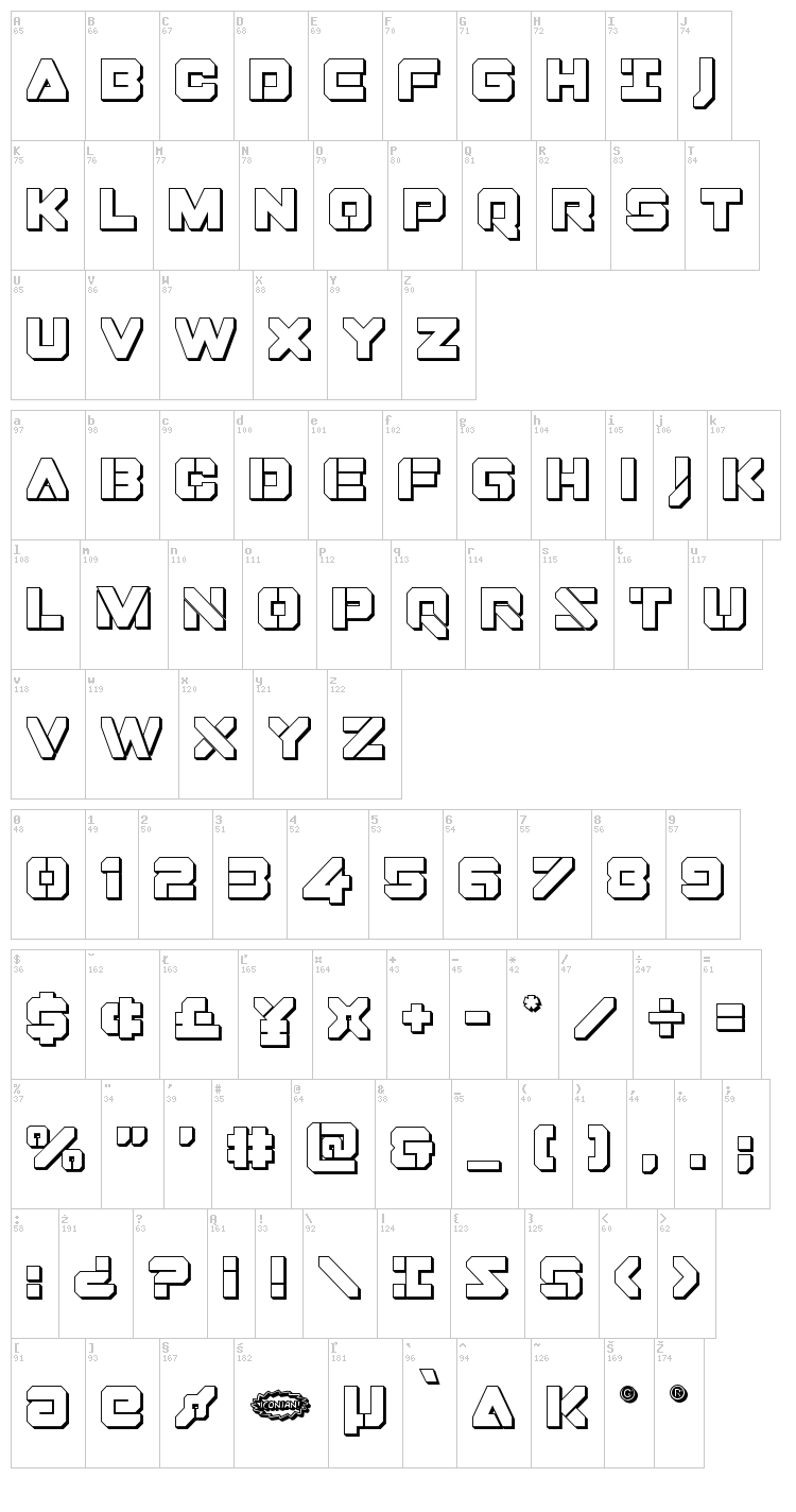 Domino Jack font map