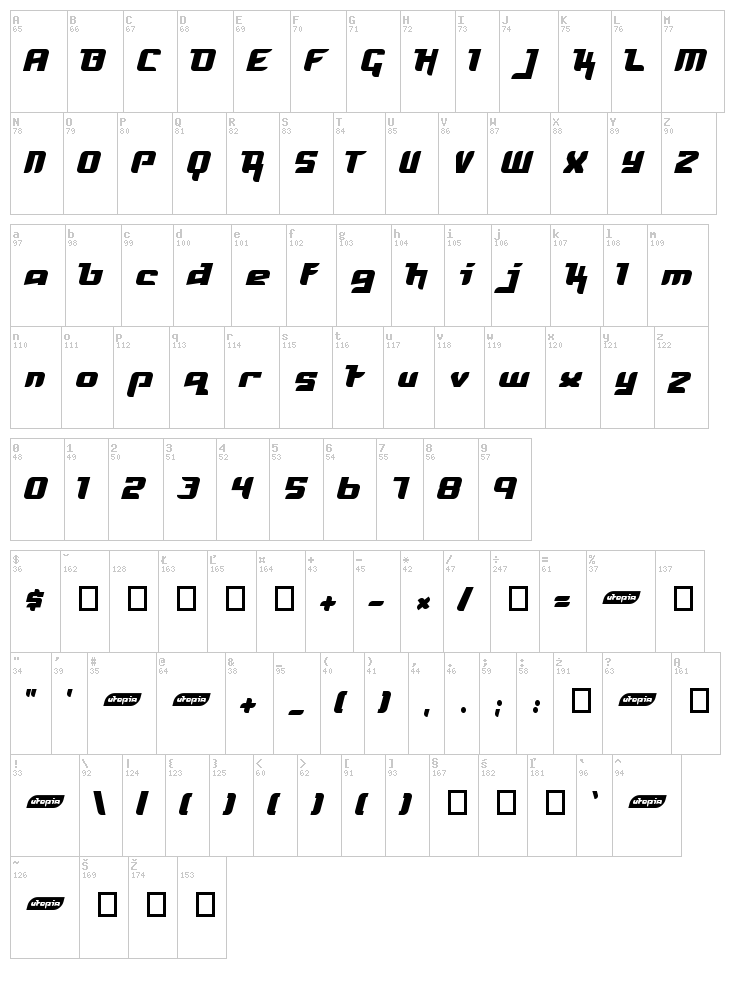 Freya font map