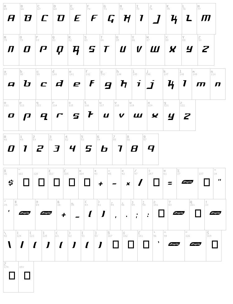 Freya font map