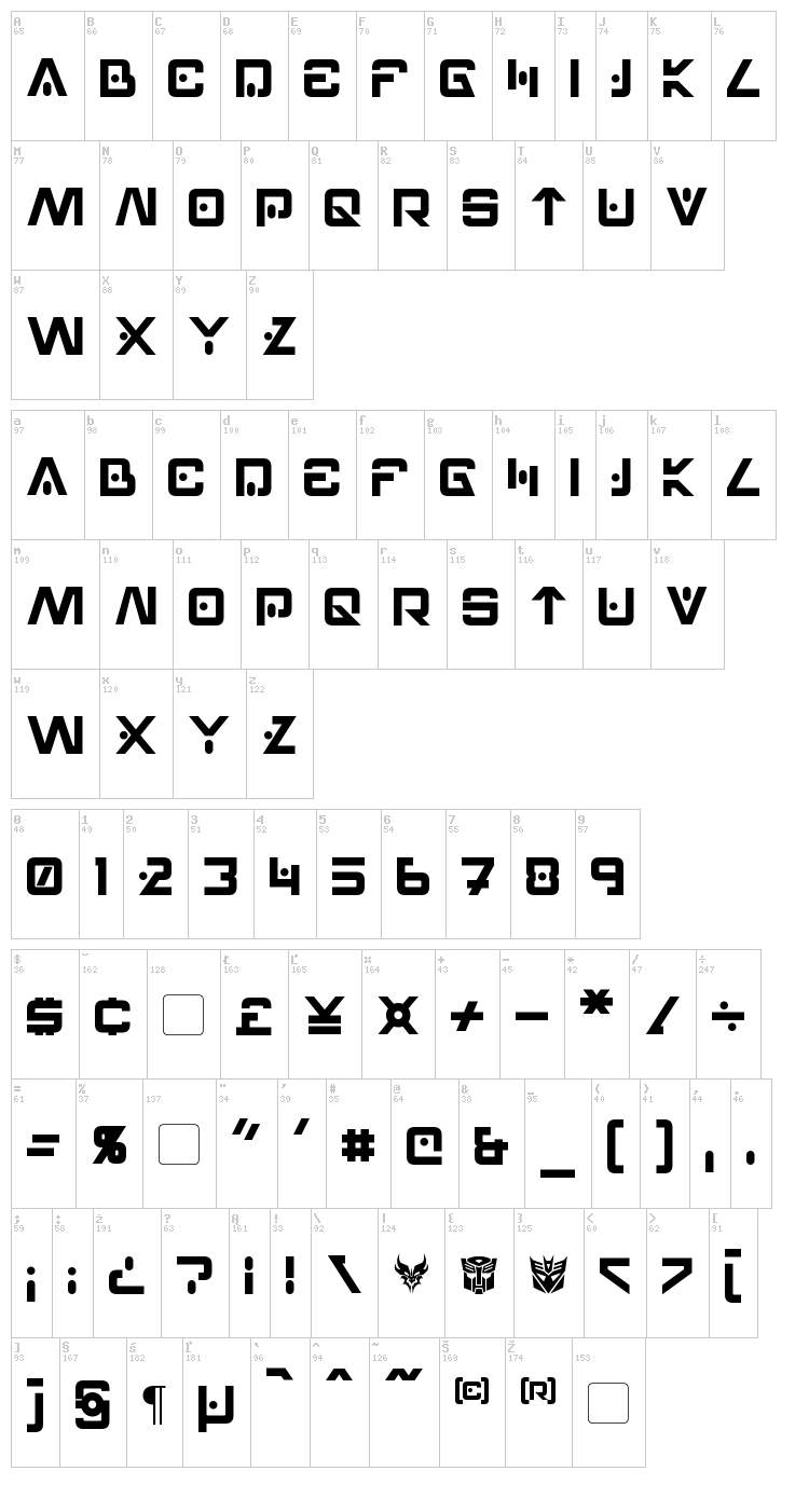 Hellpoint font map