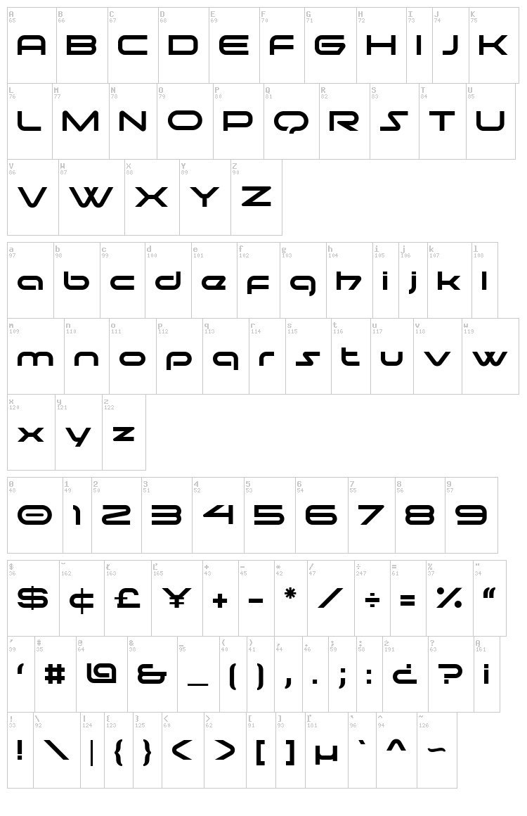 Moonhouse font map