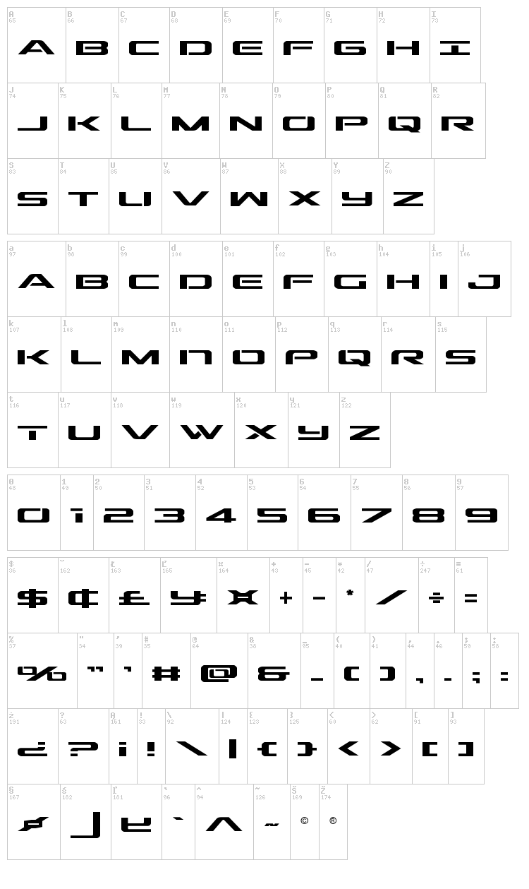 Outrider font map