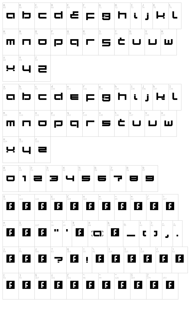 Sampa LDR font map