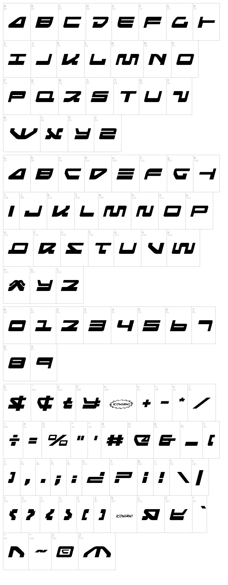 Searider Falcon font map