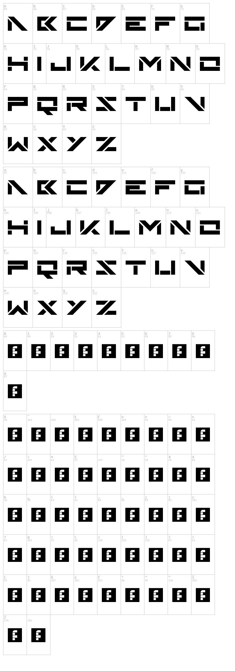 Skinz font map