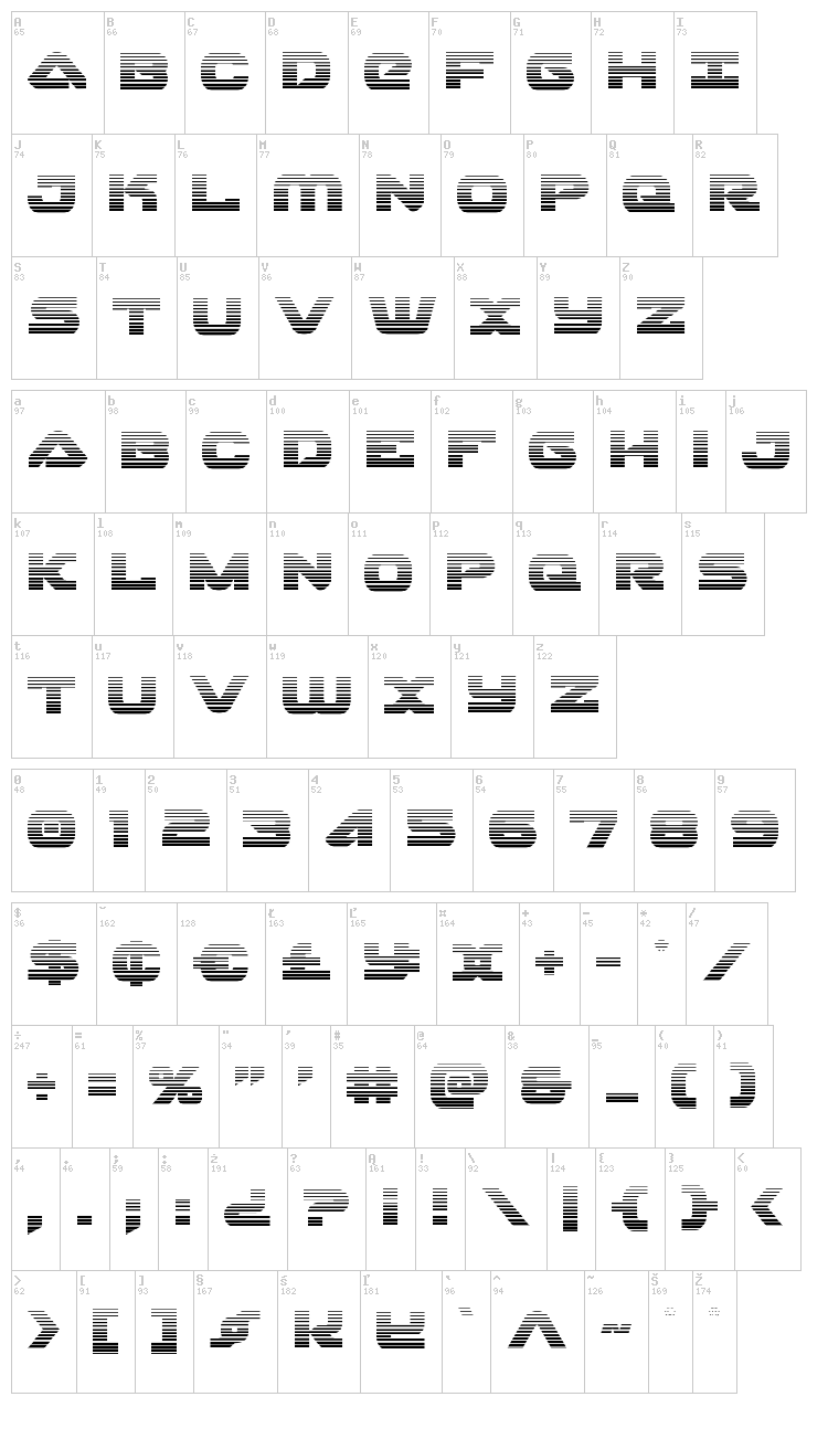 Skyhawk font map