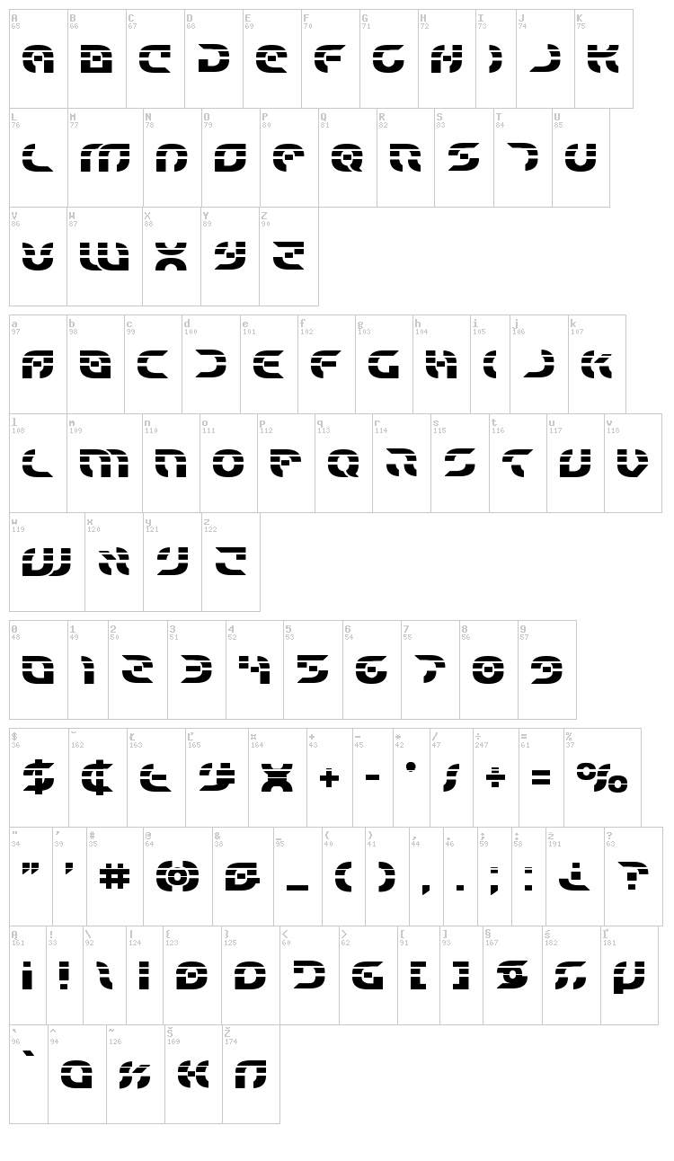 Star Fighter font map