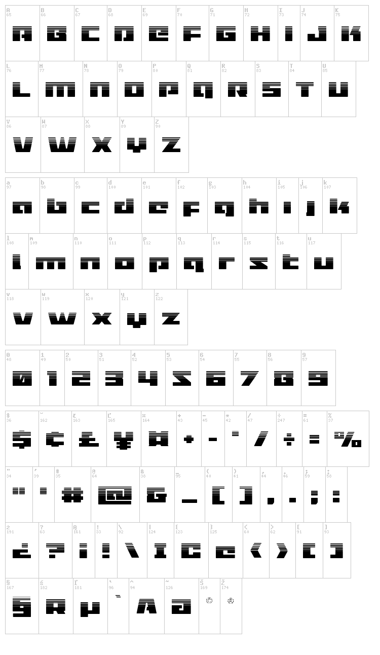 Turbo Charge font map
