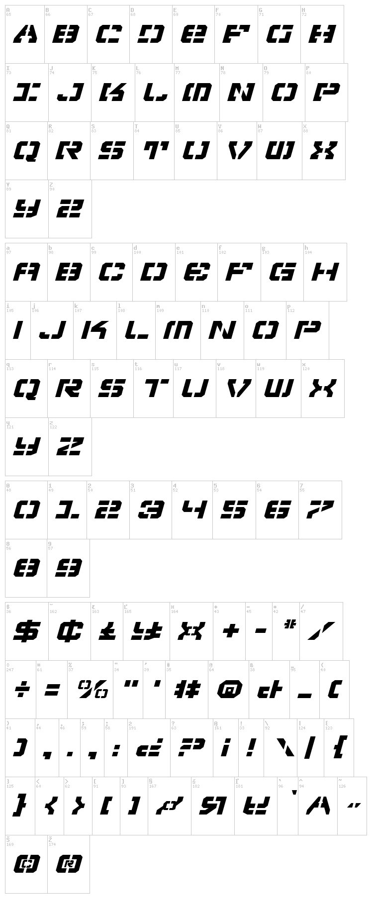 Vyper font map