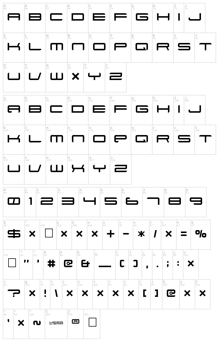 Xenotron font map