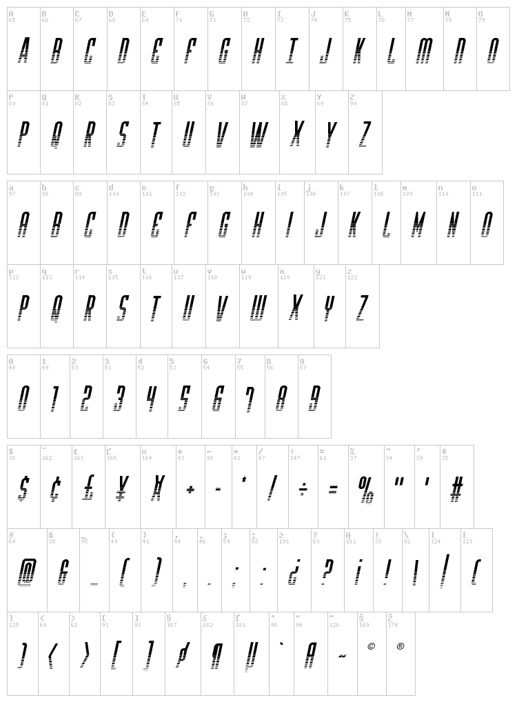 Y-Files font map