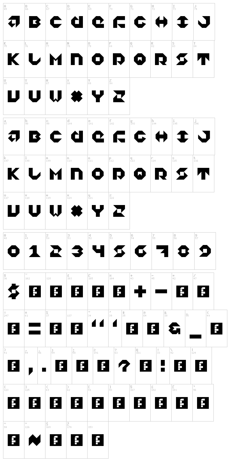 5Dagger Unicase font map