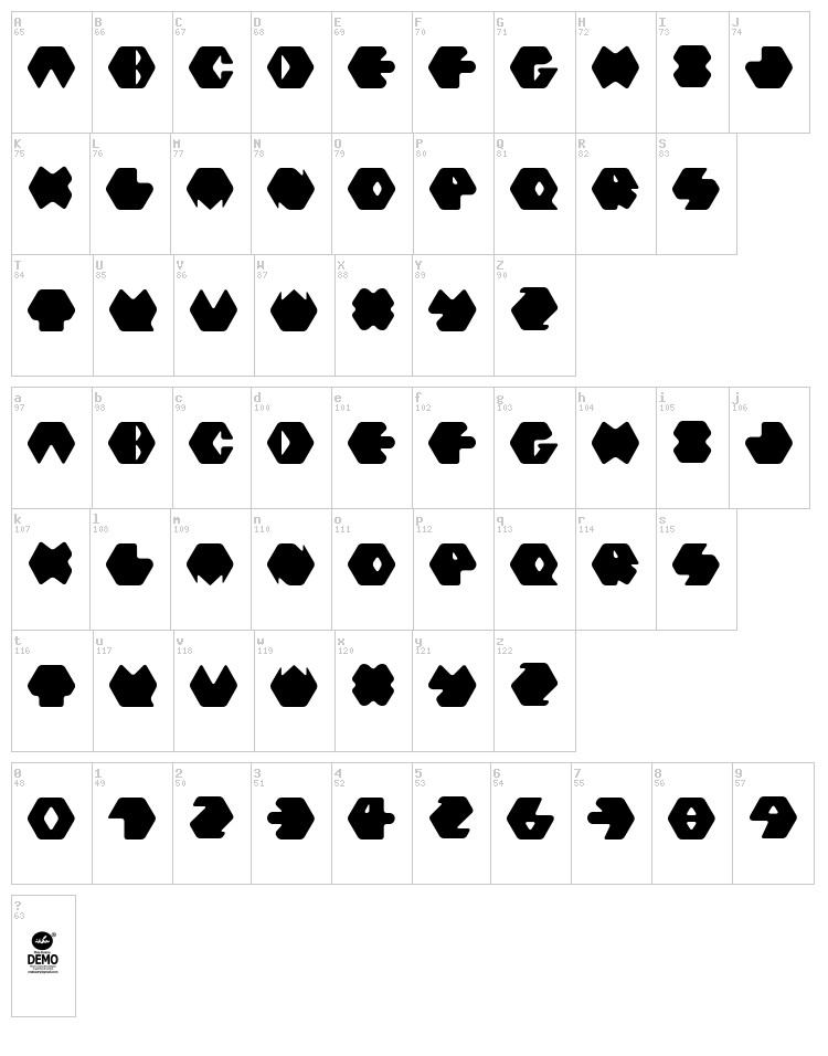 Hexafont font map