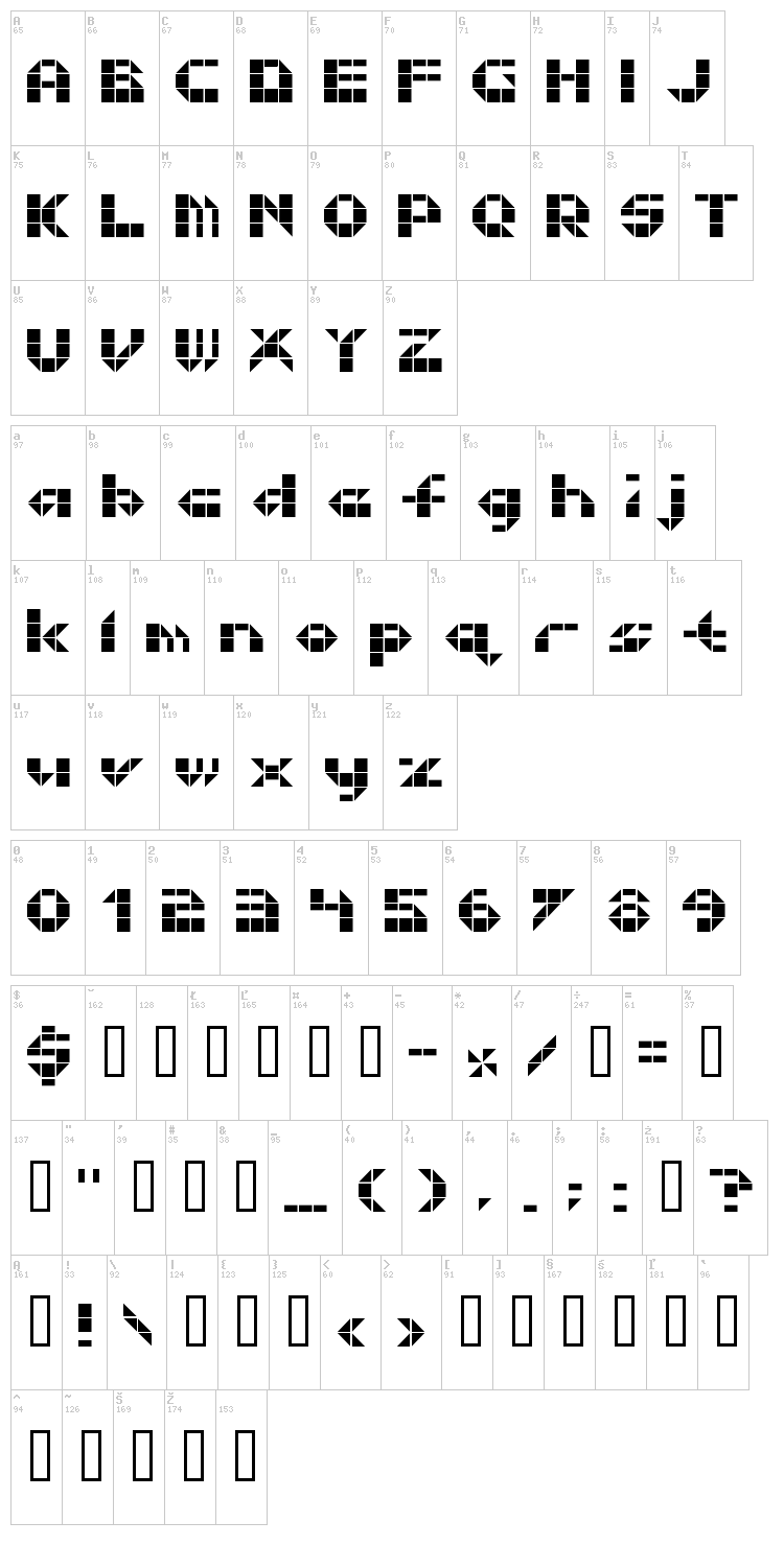Litebrite 1975 font map