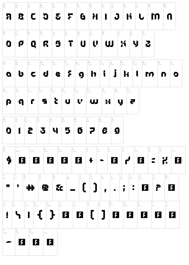 Lycra font map