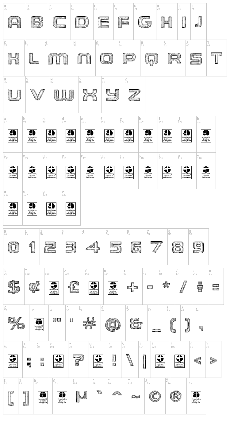The Wireframe font map