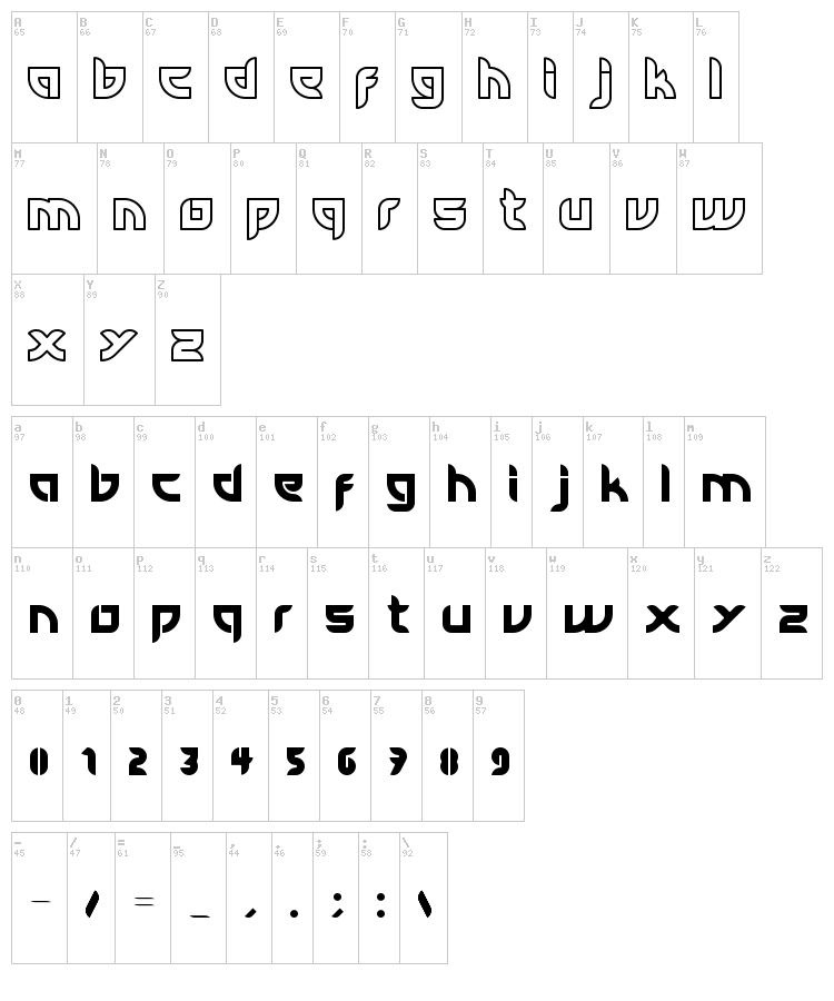 Tianrod font map