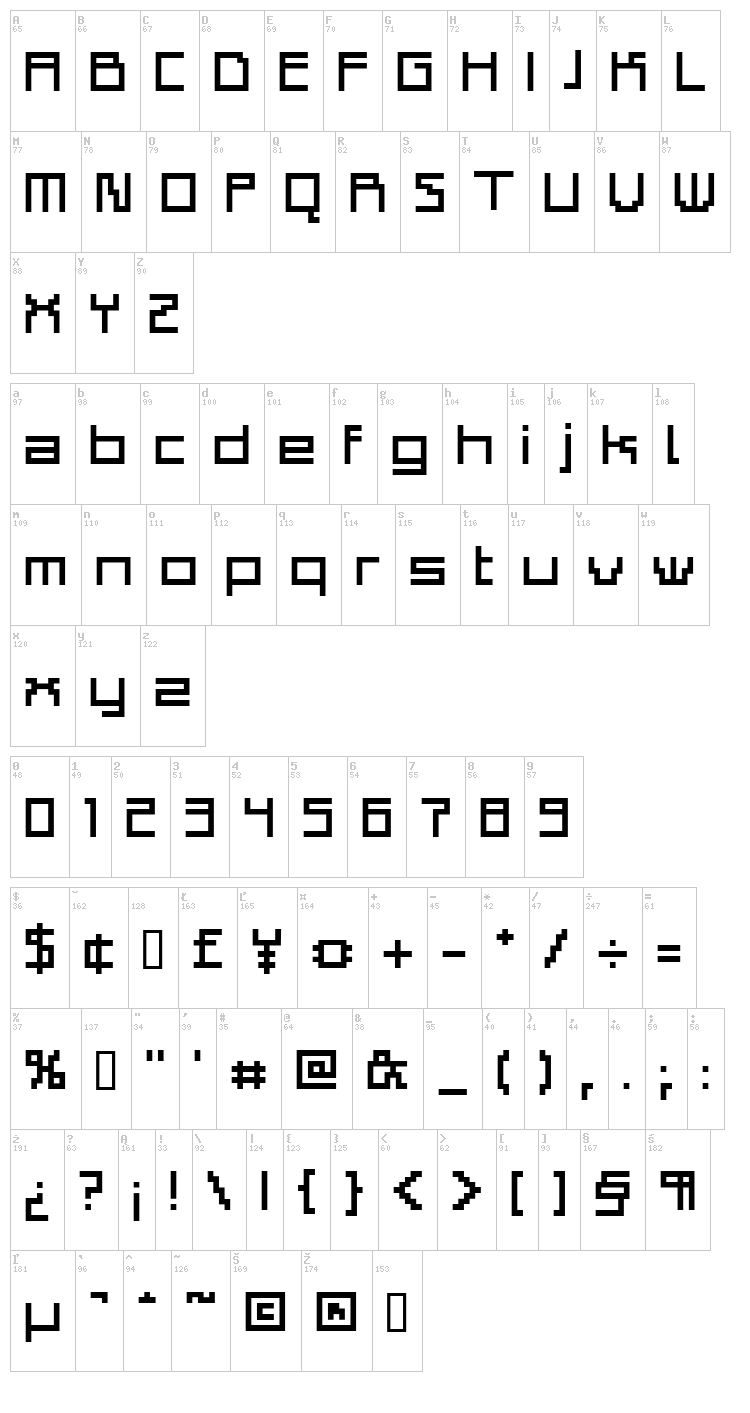 Adelphi Plain font map