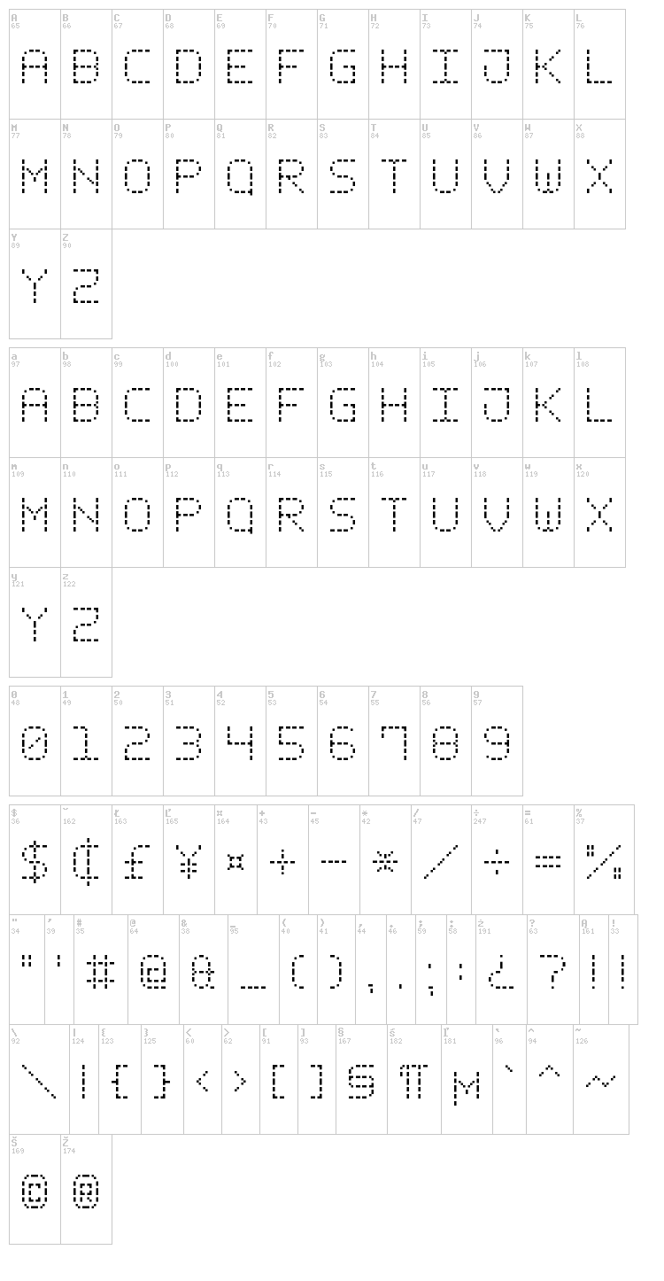 Dash Pixel-7 font map