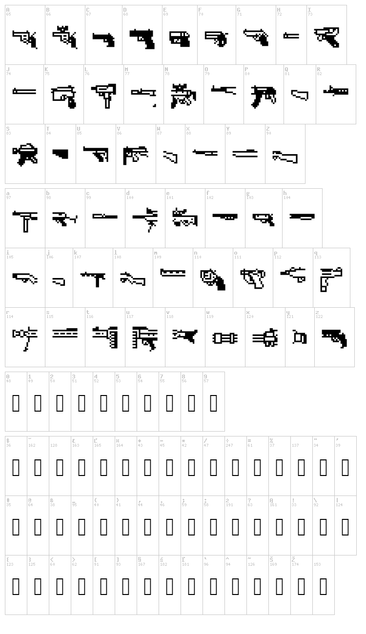 Firearm Encyclope font map